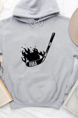 Ice Hockey On Fire High Contrast Hoodie