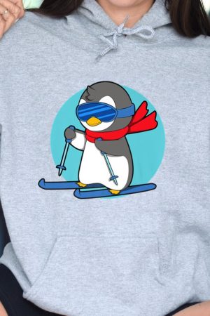 Winter Penguin Ski Skier Skiing Premium Hoodie