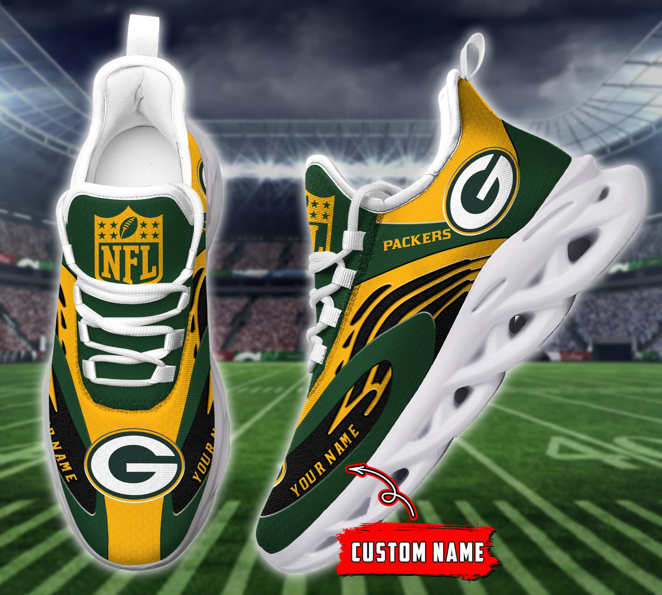 Green Bay Packers NFL Max Soul Shoes Sneakers For Men And Women